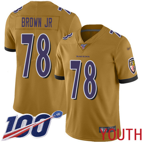 Baltimore Ravens Limited Gold Youth Orlando Brown Jr. Jersey NFL Football #78 100th Season Inverted Legend